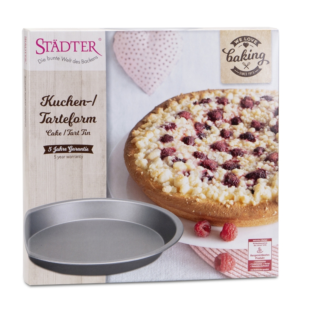 Städter - We-Love-Baking Kuchenform / Tarteform – mit festem Boden und schrägem Rand - ø 27 cm / H 3 cm